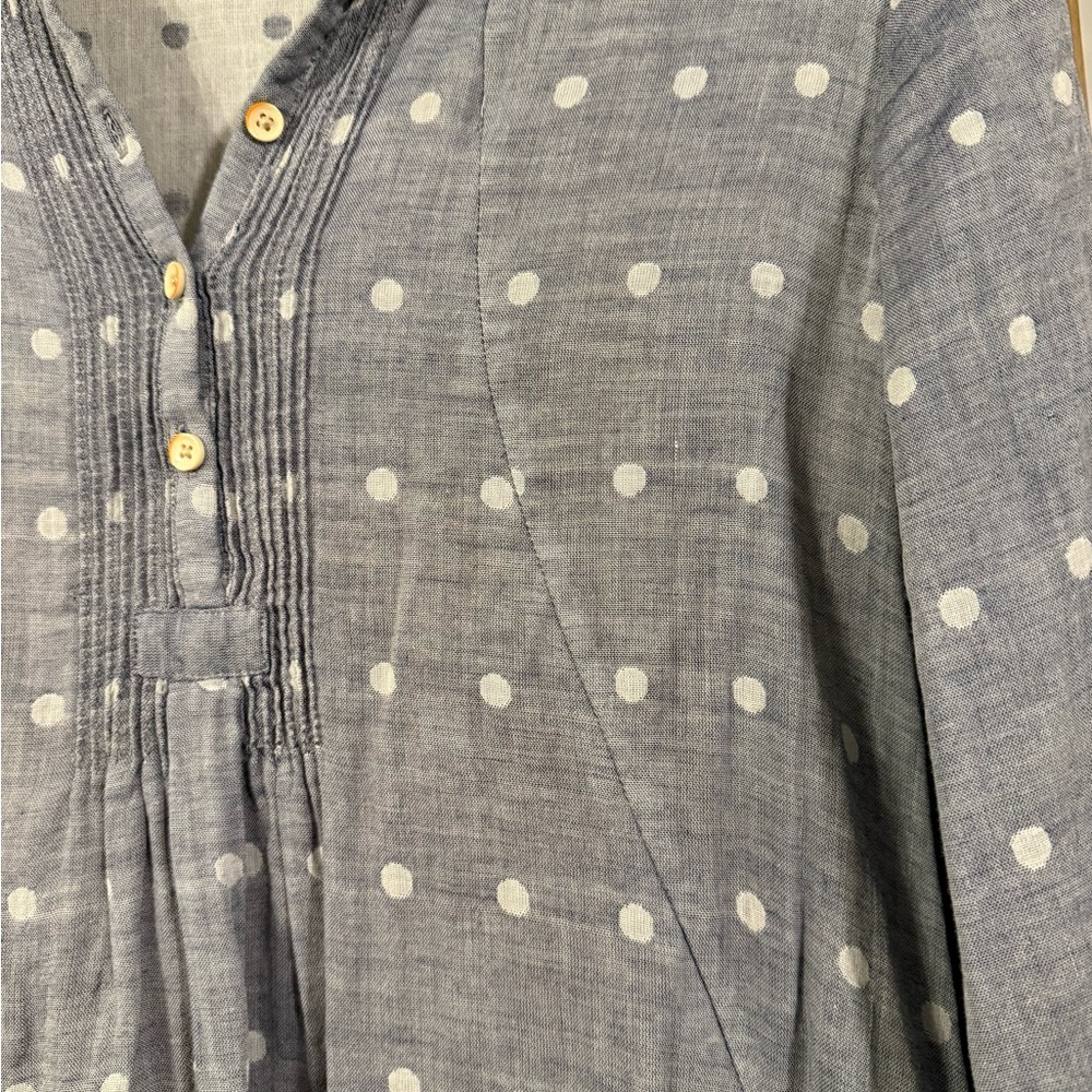 Anthro Isabell Sinclair Cotton Blue Dress with White Dots - Picture 3 of 5